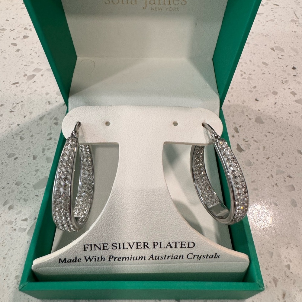NIB Sofia James Silver Plated with Austrian Crystals Hoop